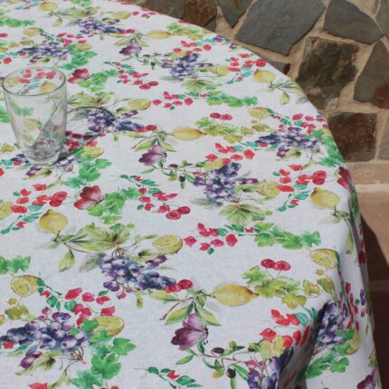 Mantel antimanchas redondo con frutas