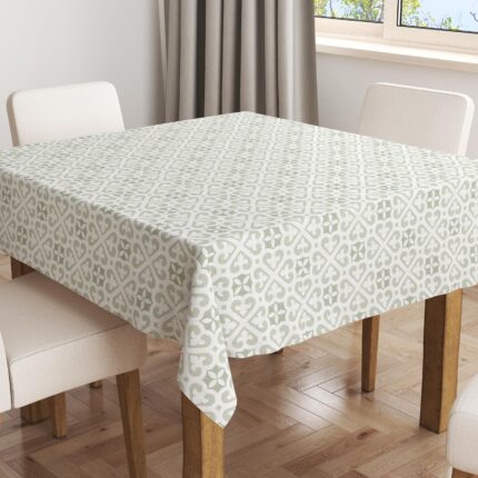 Mantel de hule blanco y menta.