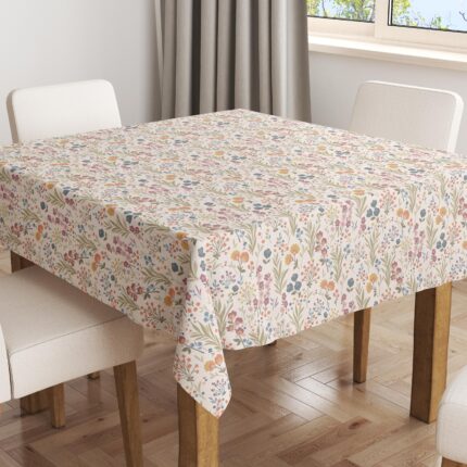 Hule blanco con hojas y flores